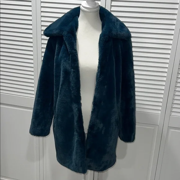 CHRISTIAN SIRIANO New York FAUX FUR Oversized Coat In A Deep Teal / Blue Tone - Picture 7 of 13